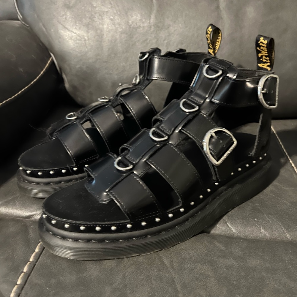 NEW Dr Martens Mackaye Hardware Leather Strap Sandals Black - Picture 12 of 12